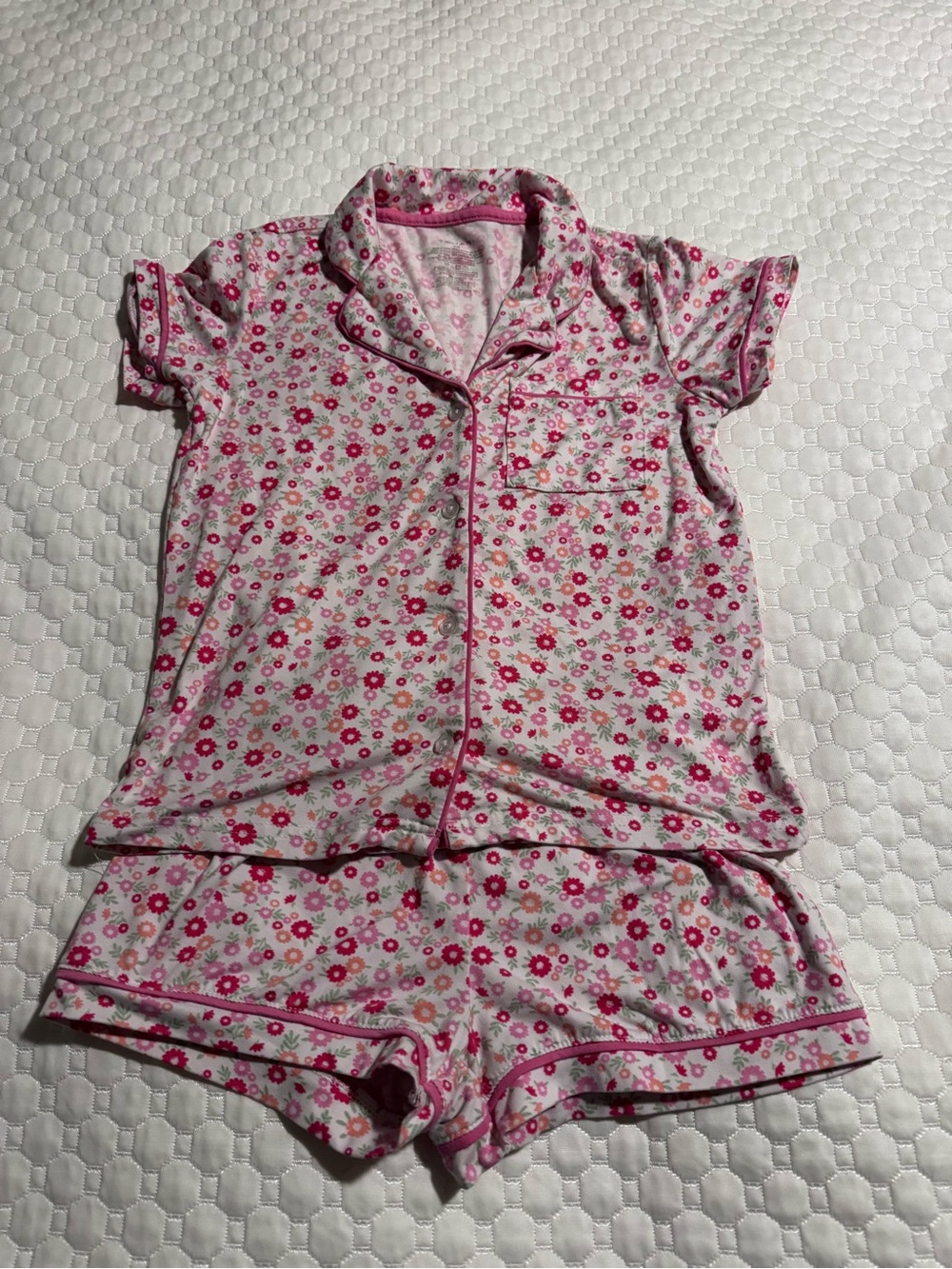 Tahiri Girls Pink Floral Short Pajama Set - Size 7/8